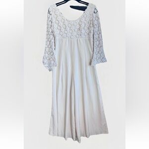 Vintage 70s Halo Sport Fashions Crochet Lace Beige Hippie Boho Jumpsuit Romper